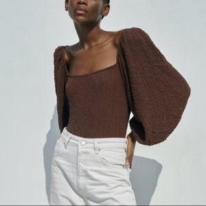 BROWN TEXTURED VOLUMINOUS BODYSUIT ZARA